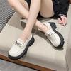 Fashion New Women's Patent Leather Thick Sole Loafers Square Heel Round Head Metal Decoration Ladies Shoes Anti-slip Comfortable Leisure