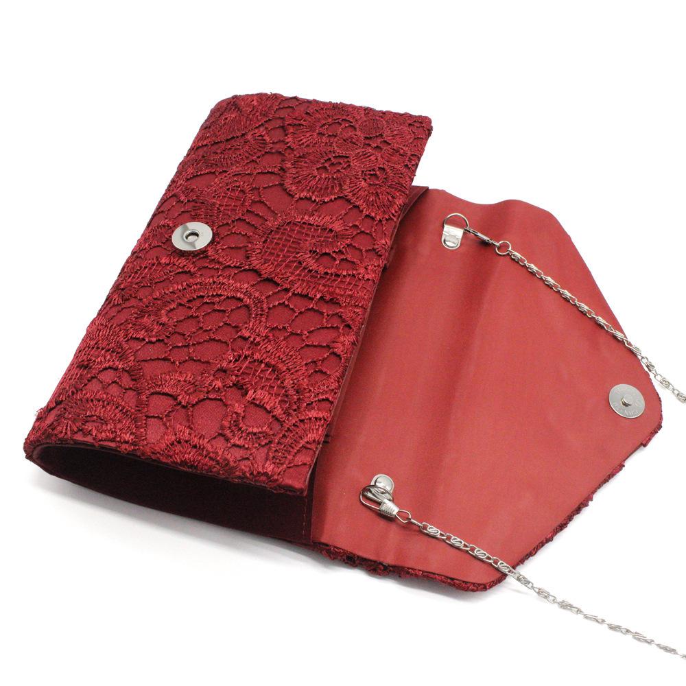 Elegant Lace & Satin Clutch Evening Bag with V-Shaped Flap
