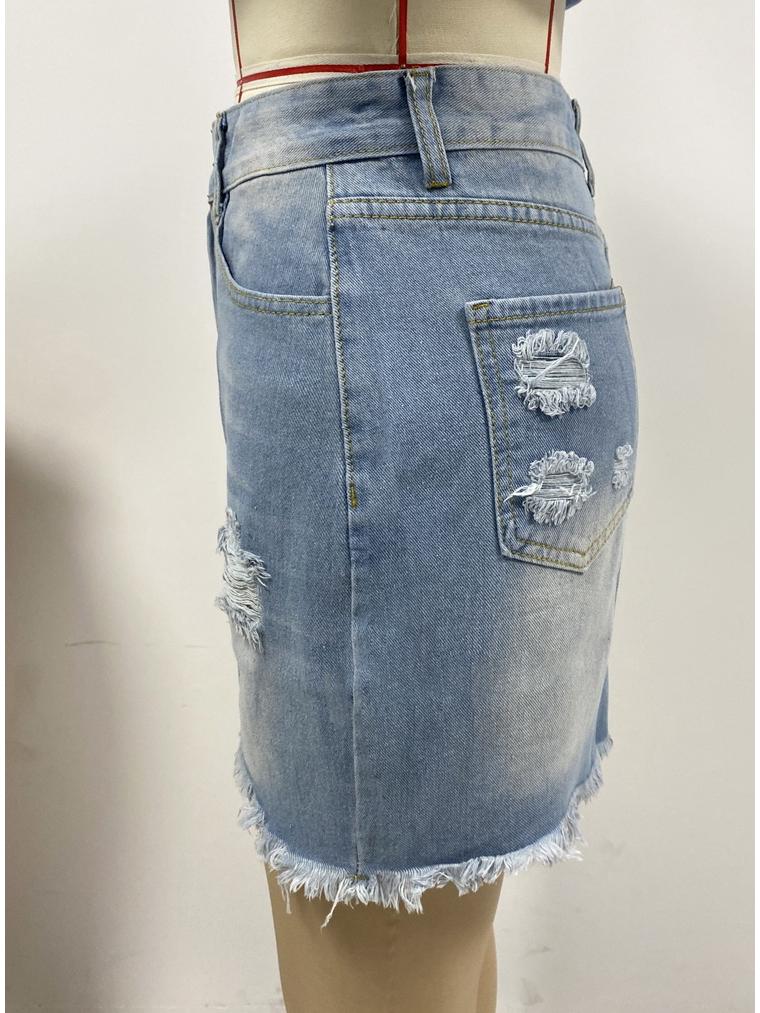 2023 European & American Out-Hip Casual Ripped Denim A-Line Skirt
