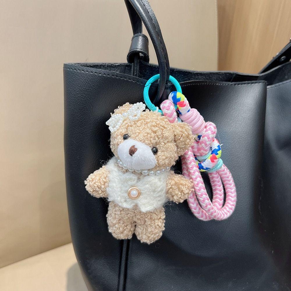 Cartoon Plush Bear Keychain Funny Bag Hanging Charms Lovely Furry Bear Pendant Bag Key Decor