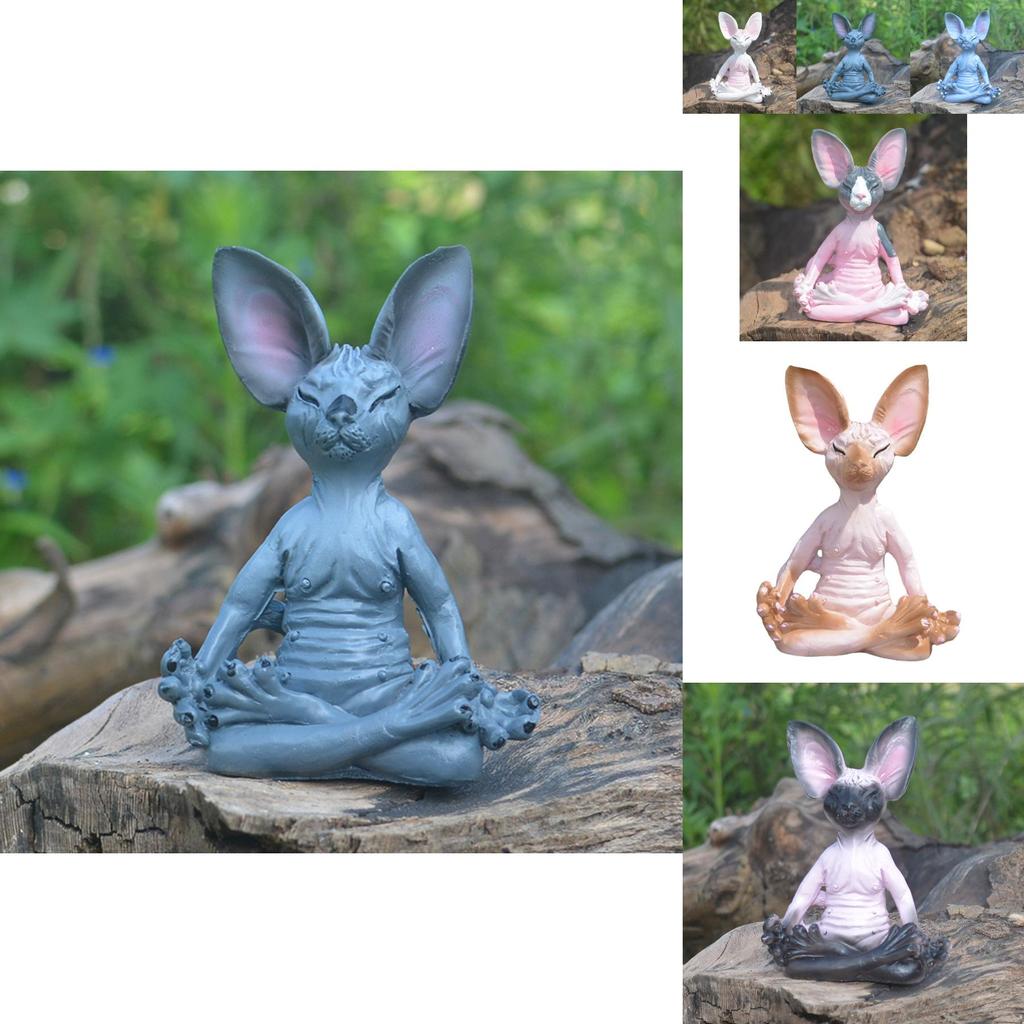 Gelassene Graue Katze Meditation Harz Figur Charmantes Heim Garten Dekor Stück