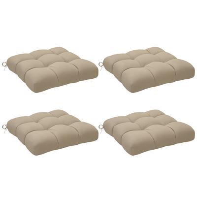 Set of 4 Garden Chair Cushions, Tufted Outdoor Cushions, 10 Cm Padding with Ties, 48 X 48 Cm Khaki