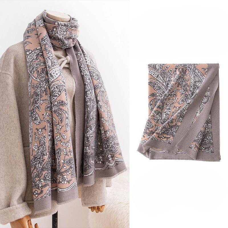 Ethnic Style Scarf Women's Winter High End Mid length Printed Shawl To Prevent Cold and Keep Warm Imitation Cashmere Scarf