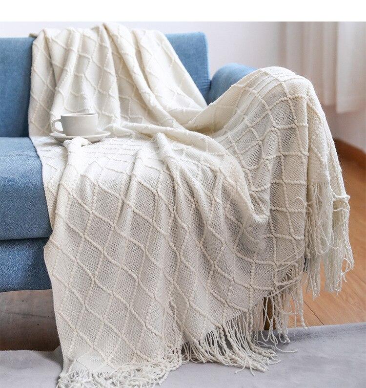 Coperta Plaid a Maglia con Nappe Morbida Stile Bohemien per Letto Divano Copriletto Decorazioni Coperte