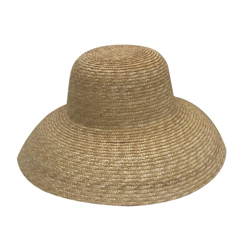 Big Brim Straw Straw Hat Women's Summer French Retro Hepburn Style Dome Big Head Circumference Seaside Beach Sun Hat