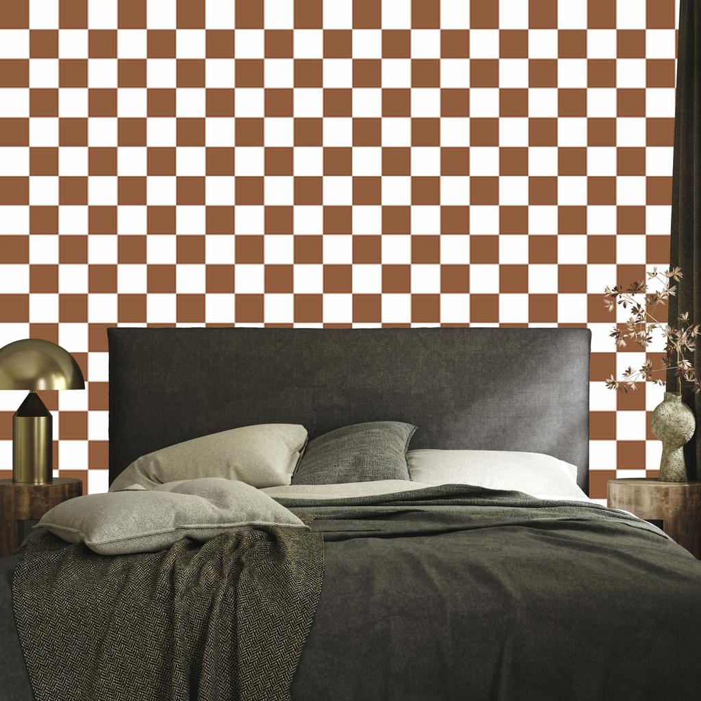 Checkerboard Wallpaper White, Orange and Beige for Living Room and Bedroom 50x1000