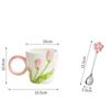 Tulip Flower Ceramic Mug Three-dimensional Design Creative Relief Girl Heart Ins Style Coffee Cup Birthday Valentine's Gift