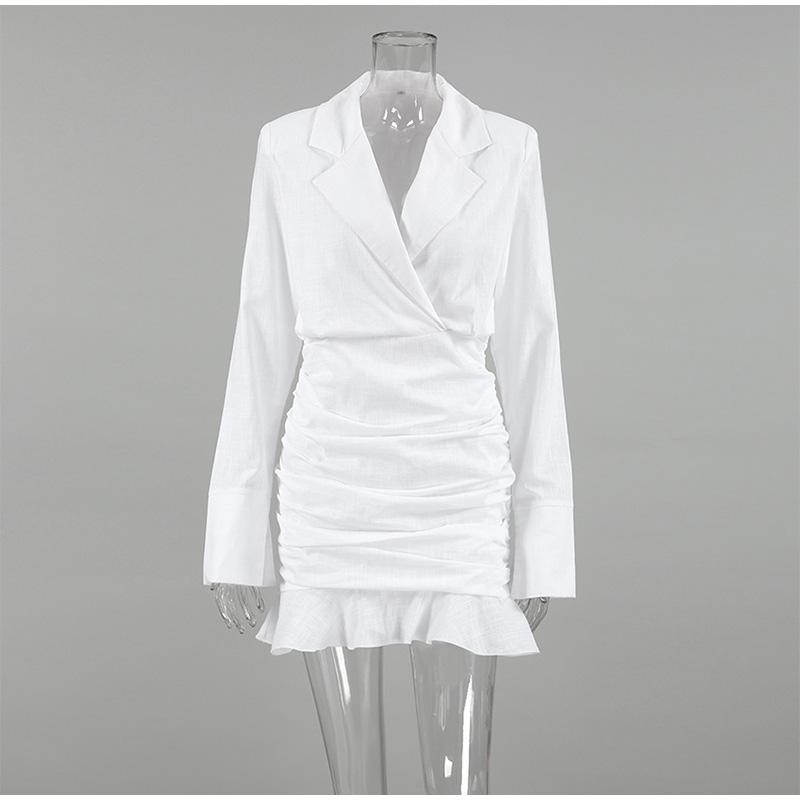 White Ruffled Fashion Mini Dress Women's Patchwork V-Neck Elegant High Waist Pleated Party Dress Female Y2k Bodycon Dresses