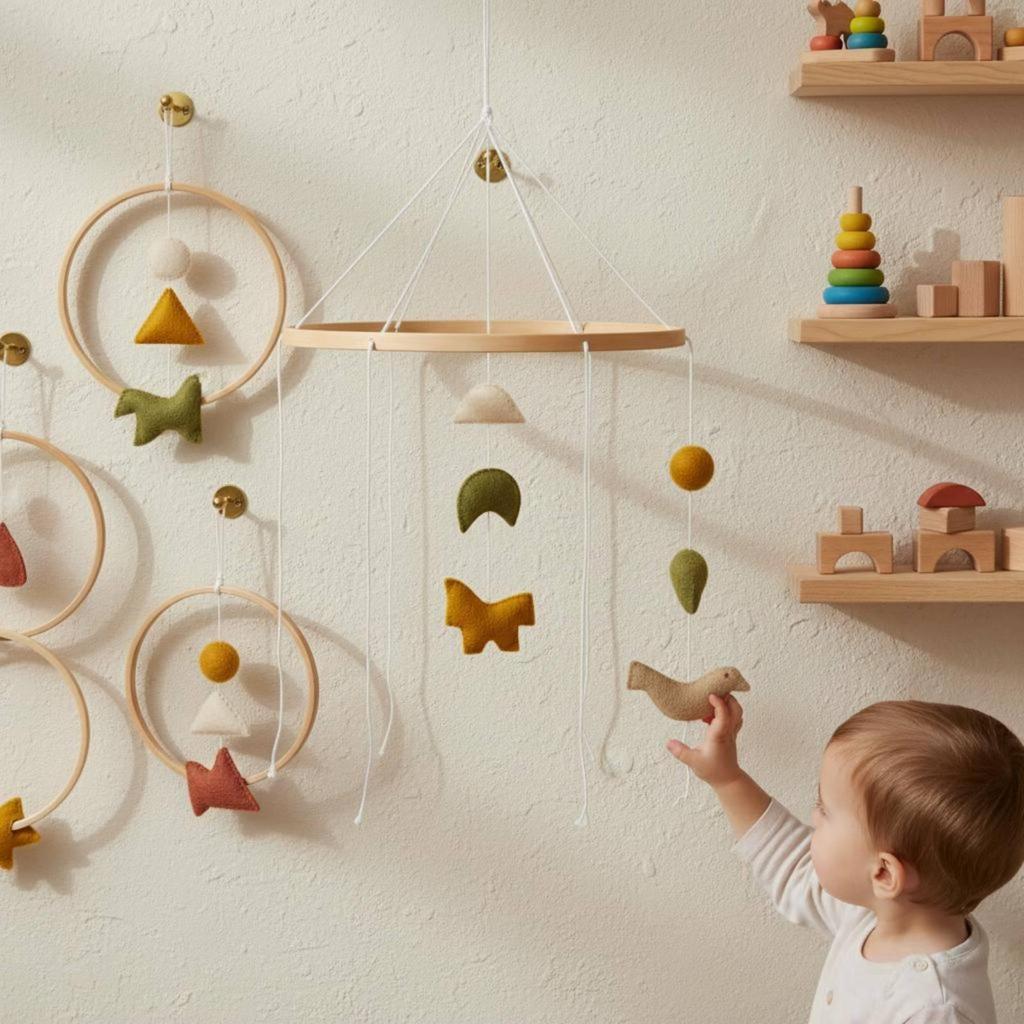 DIY Wooden Mobile Hoop Handmade Bamboo Crib Unfinished Nursery for Newborns, Infants