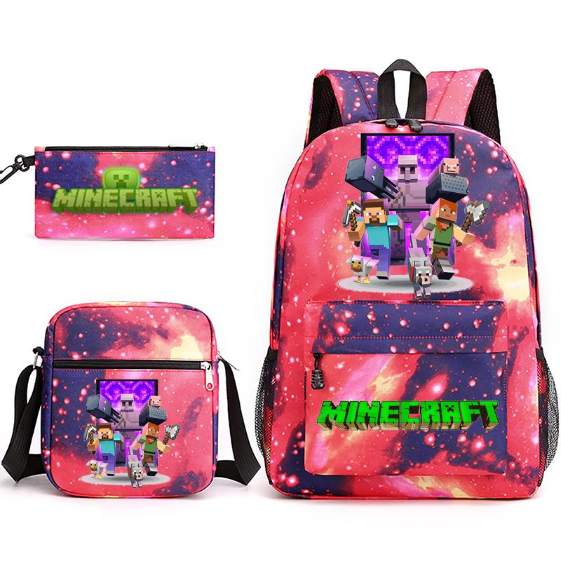 2022 Cross-border Starry Sky School Bag Three-piece Casual Fashion My World Game School Travel Bag