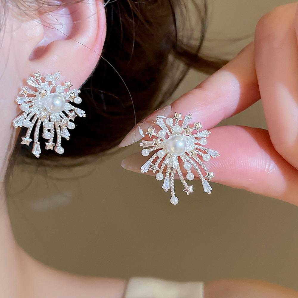 Korean Fashion Sparkling Firework Earrings Elegant Bridal Earrings Women Party Wedding