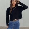 Women's Retro Plaid Knitwear: Round Neck Long Sleeve Cardigan with Metal Chain
