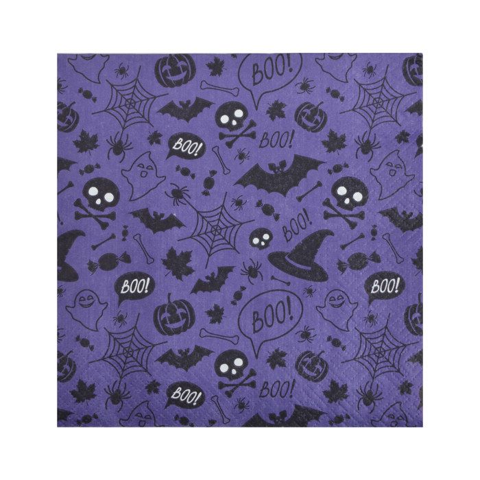 Lot de 20 serviettes en papier 33 x 33 cm Motif halloween violet