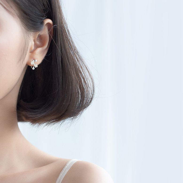 Elegant Plum Blossom Silver Ear Cuffs: Japanese-Korean Artistic Stud Earrings for Women