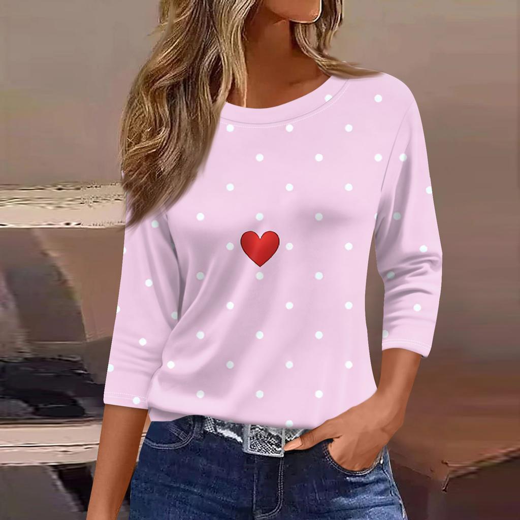 Women's Fashionable Casual Three Quarter Sleeve Printed Round Neck Top