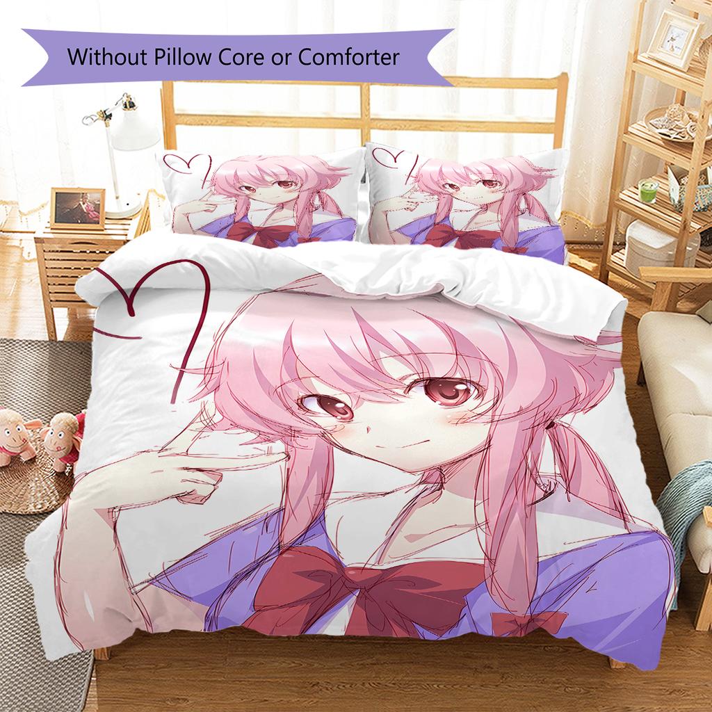 Gasai Yuno Pattern Bedding,Quilt Set Quilt Cover Pillowcase Home Birthday Gift (1 * duvet cover + 2 * pillowcase, without core)