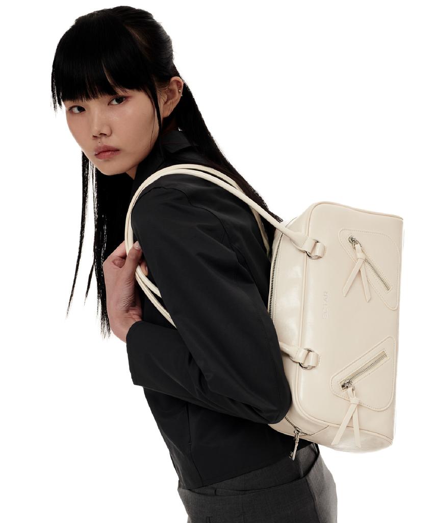 Ectar Square Double Zipper Shoulder Bag - Square Double Zipper Shoulder Bag [Ivory]