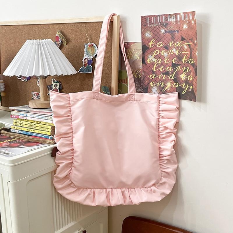 Vintage Women Tote Bags French Style Ruffles Elegant Sac A Main Femme Large Capacity Light Thin Shoulder Bolso Mujer Handbags