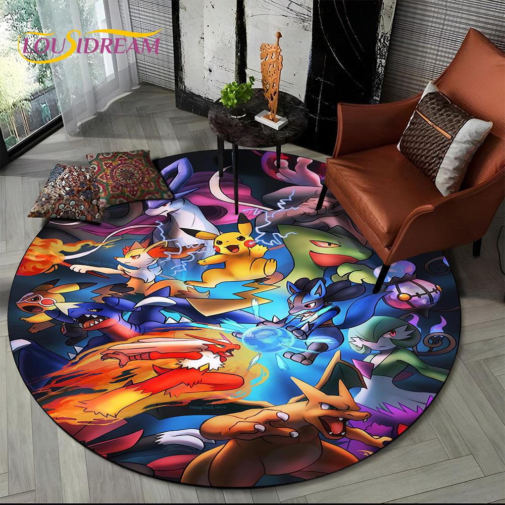 26 Style Cartoon Pokemon Cute Pikachu Round Area Rug,Carpet for Living Room Bedroom Sofa Playroom Decor,kids Non-slip Floor Mat