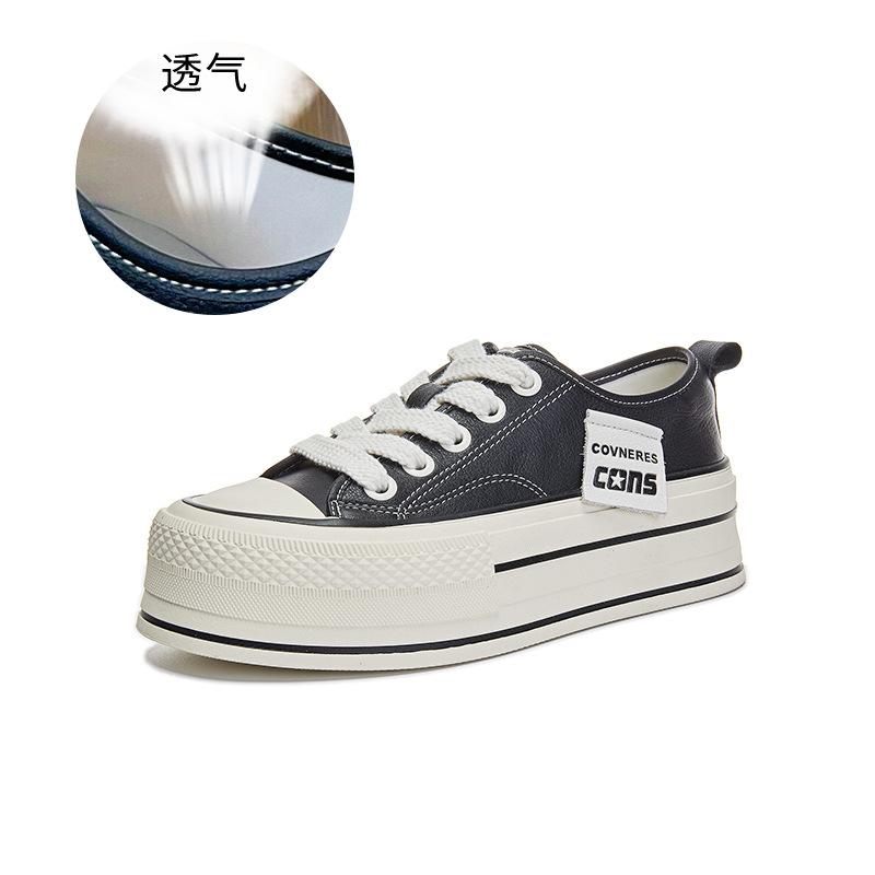 

Маленькие белые туфли из коровьей кожи, женские, весна 2025, новые туфли на платформе Muffin, женская повседневная обувь, увеличивающая рост, женская универсальная обувь для женщин 35 чёрный