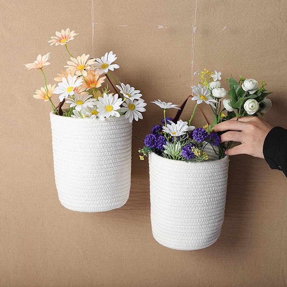 Cotton Rope Hanging Basket for Wall Storage Small Space Saver Organizer Ideal for Flowers Fruits Vegetables in Kitchen Bedroom