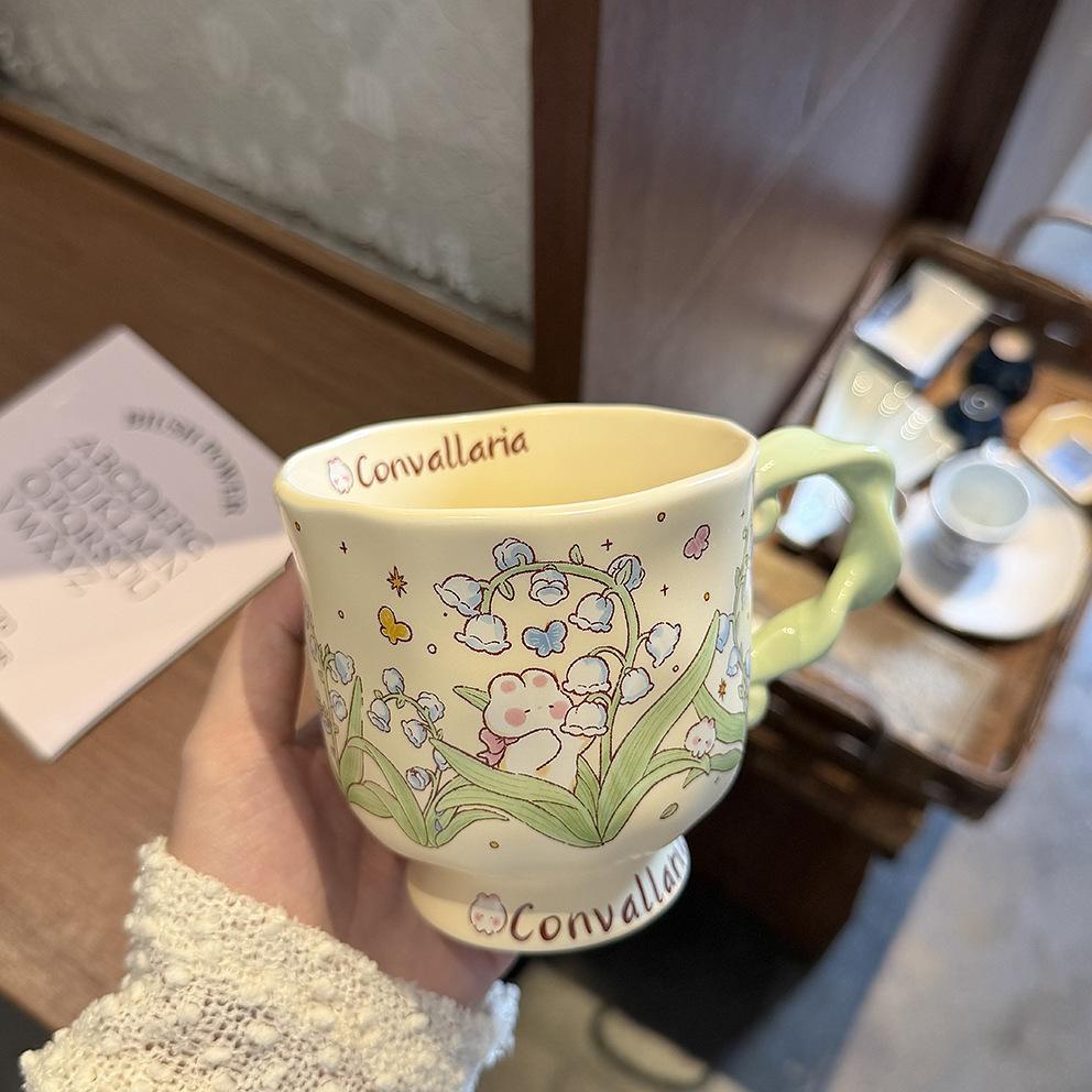 High-Value Wind Mug, Cute Goblet, Ceramic Water Cup, Household Couple Coffee, Breakfast Cup 301-400ml