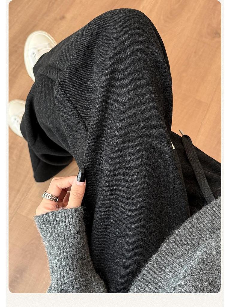 Aixuan White Wool Acetate Wide-Leg Pants: 2025 Autumn/Winter Women's Casual Draped Trousers