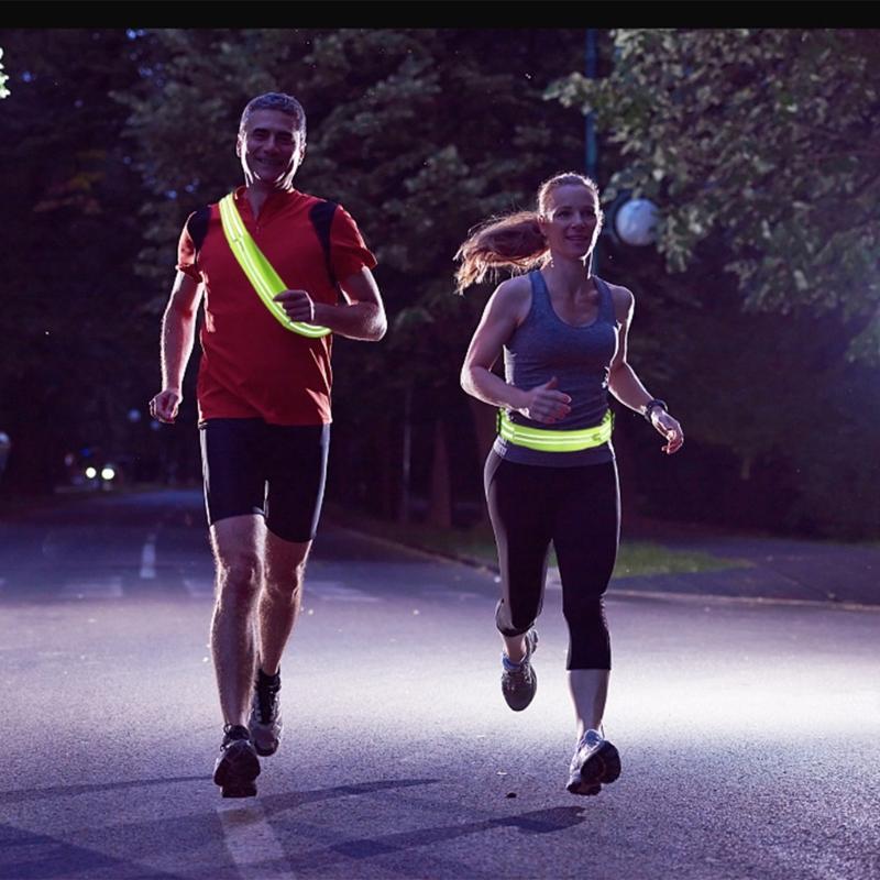 Reflective Glow Belt Be Seen and Protected During Nighttime Workouts! Reflective Waist Belt Storage Pocket Armbands