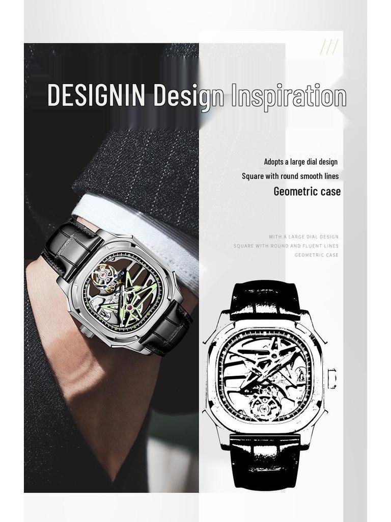 Swiss High-End Men's Mechanical Tourbillon Watch with Leather Strap