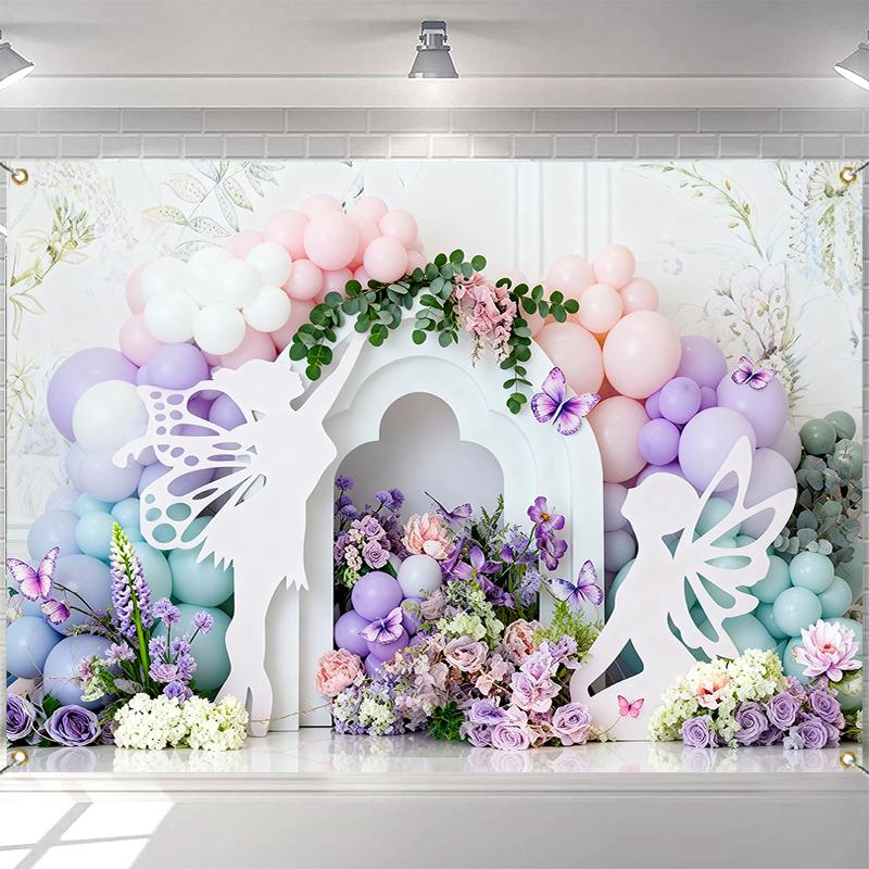 Photography Background Girl Birthday Cake Smash Kids Portrait Photo Backdrop Fairy Tale Sprite Fairy Floral Balloons Decor Props