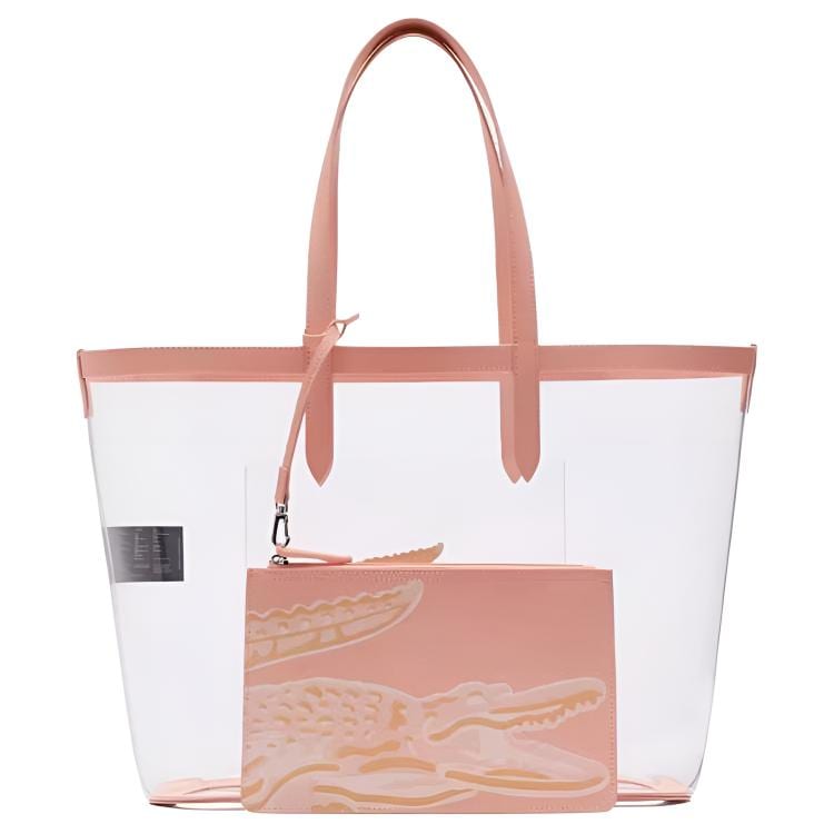LACOSTE PVC Tote Bag, Shopping Bag Shoulder Bag Large Women's Transparent & Pink NF5326AS-T34