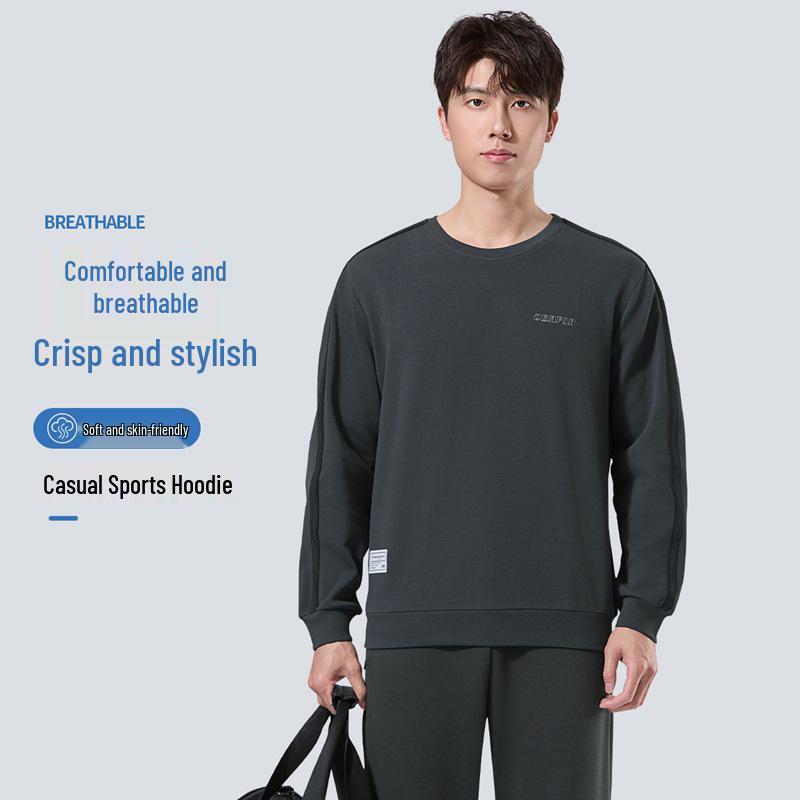 

Мужской свитшот свободного кроя с круглым вырезом для весны и осени - Модный, Универсальный, Повседневный пуловер большого размера L темно-серого