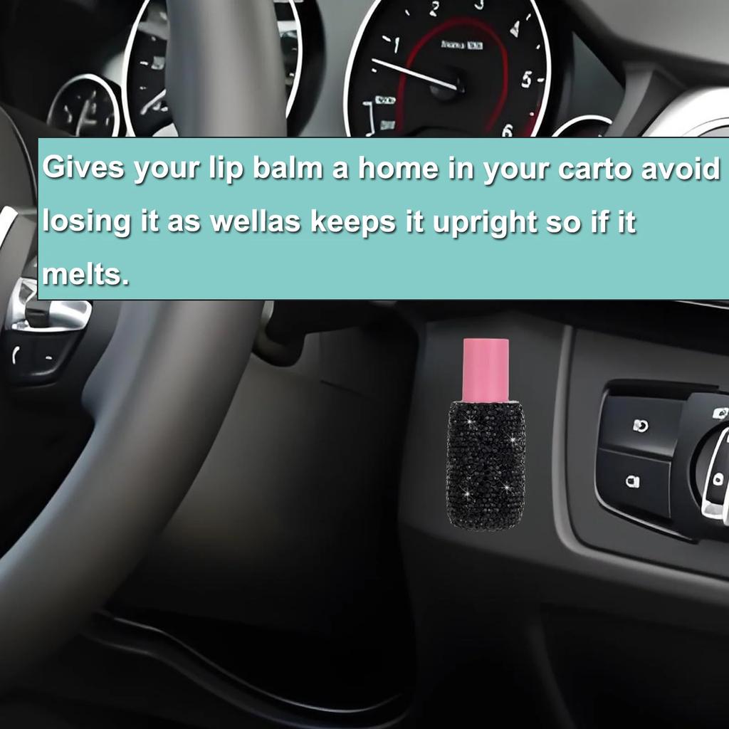 Bling Car Lip Balm Holder Insulating Crystal Rhinestone Auto Chapstick Holder Sparkling Vehicle Interior Decor Accessories