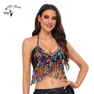 Euro-American Tassel Sequin Dance Costume - Pole & Belly Dance Training Top for Nightclub Performance