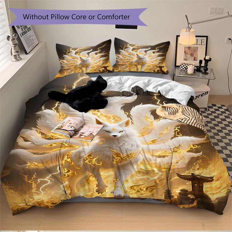 3pcs Mythical Fox Duvet Cover Set, Cover For Bedroom Guest Room (1 Duvet Cover + 2 Pillowcase, Without Quilt), yy250922218