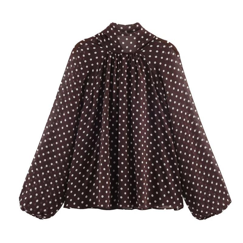 Women's Fashion: European and American Style Polka Dot Casual Loose Long Sleeve Shirt