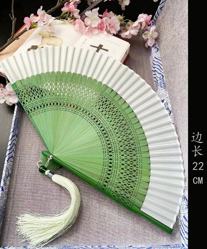 Vintage-Style Portable Green Folding Fan for Women, Suitable for Hanfu, Cheongsam, Classical Dance, and Summer Use
