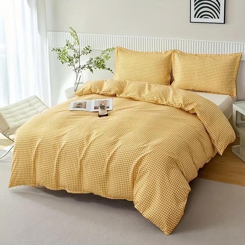 Three-Piece Spring And Summer Simple Striped Plaid Quilt Cover Student Dormitory Kit Bedding