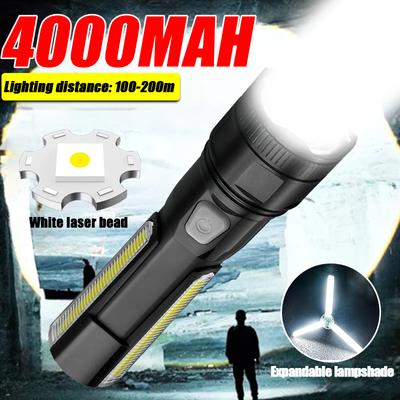 4000 MAH Leistungsstarke Spotlight LED Taschenlampe mit COB Seite Licht Typ-C Lade Laterne Taktische Taschenlampe für Angeln Camping