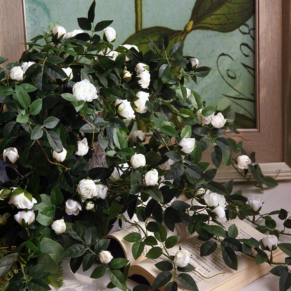 Faux Silk Flowers Simulated Realistic Hanging Artificial Rose Garland Green Plant Wall Fence For Home Birthday Wedding Decor