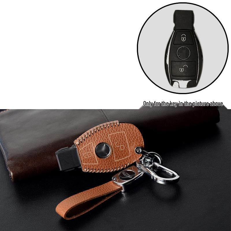 TPU Full-Wrap Cowhide Key Case for Mercedes E-Class & C-Class (E300L, C260L, C200L, GLC) - Unisex Design