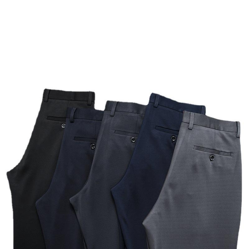 Men's High-Waist Casual Summer Pants - Straight Leg, Four-Way Stretch, Wrinkle-Free, Loose Fit for Middle-Aged