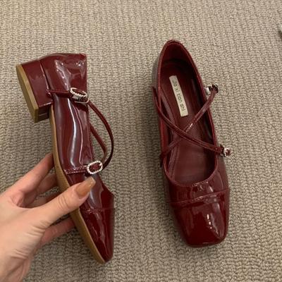 Medium Heeled Mary Jane Single Shoes New Women Shoes Retro Thick Heeled Ballet Shoes Cross Buckle Shallow Soft Sole Shoe