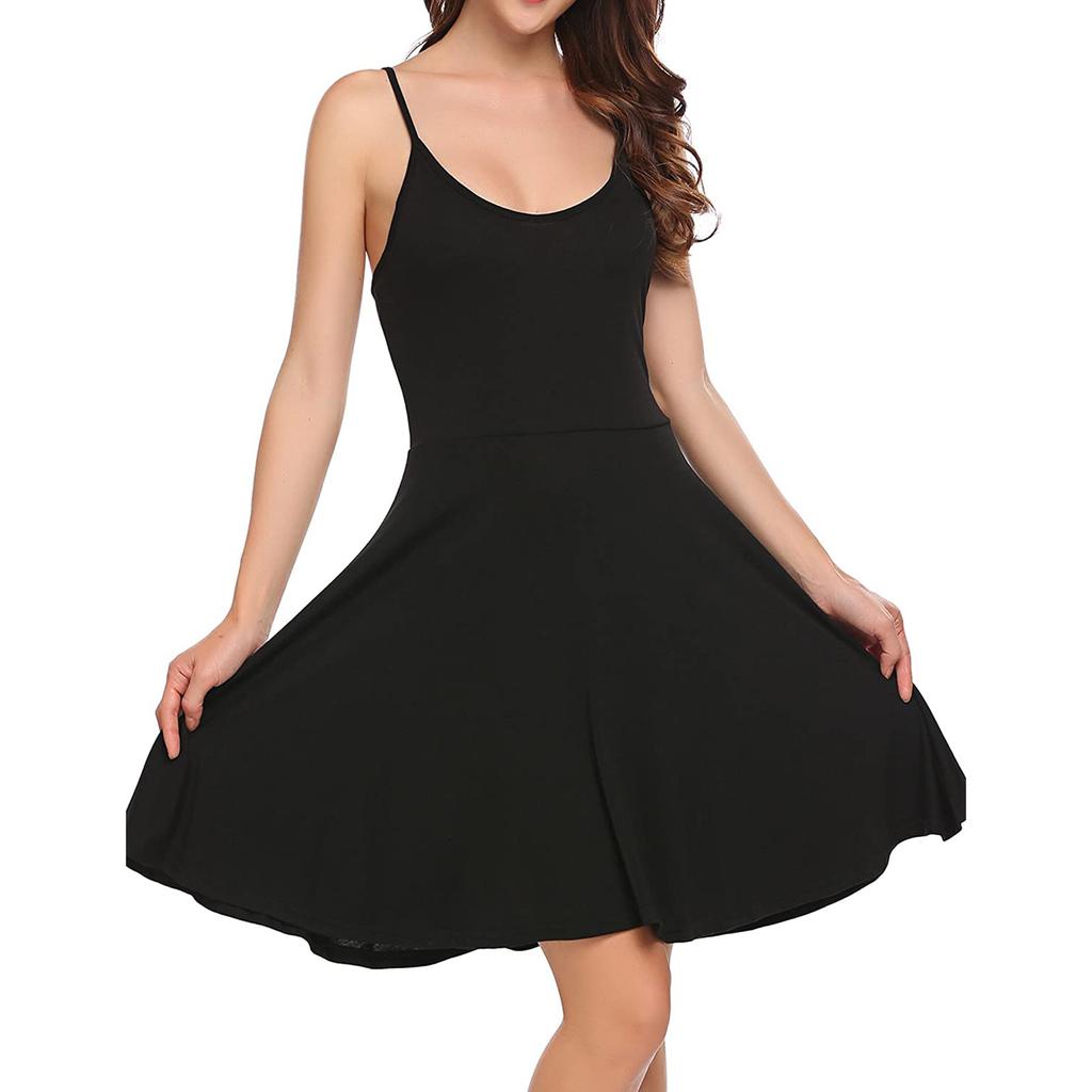 Women's Fashion Casual Sleeveless Shoulder Strap Flower Flared Dress