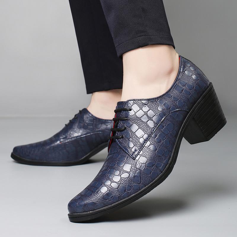 Men High Heels Blue Derby Brown Wedding Dress Dance Shoes Business Elevator Shoes Black Height Increase Tuxedo Shoes Large Size