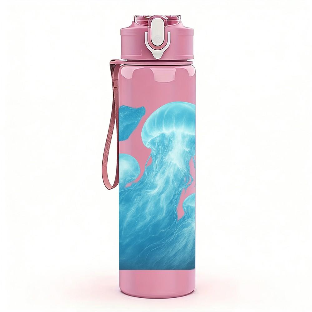 1PC Swirling Blue Cloud Abstract Print 750ml Color Plastic Sports Water Bottle Leakproof Flip Straw Lid Suitable for Sports Office Home Use