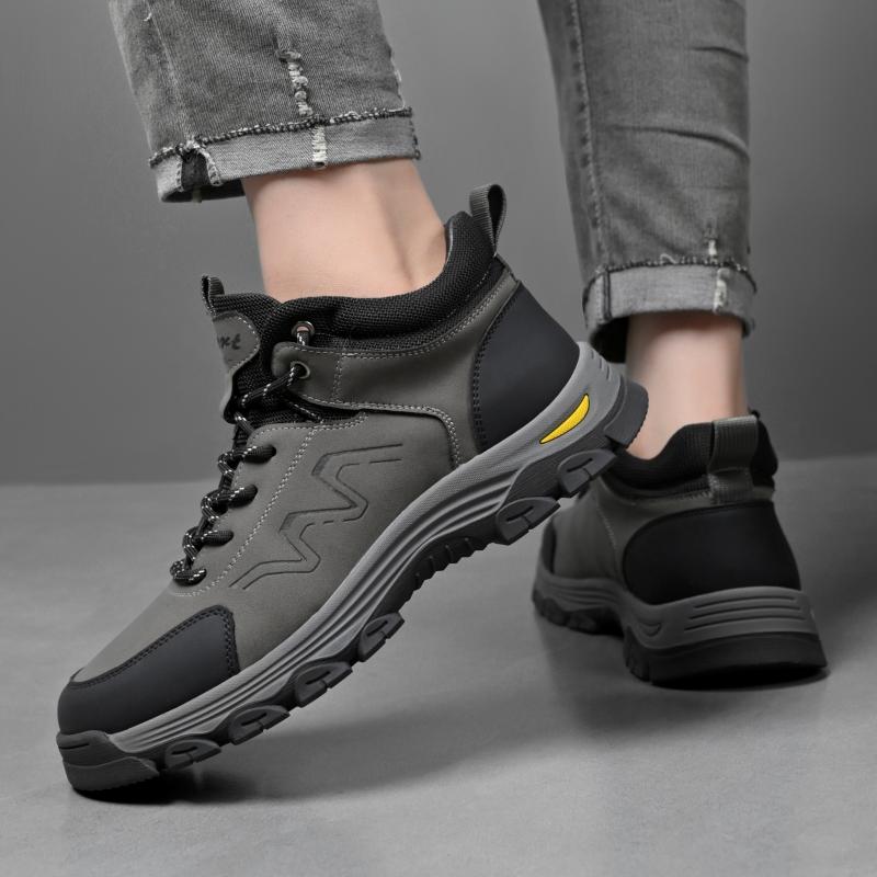 Fashion Comfortable Toe Breathable Travel Boots Suede High Top Walking Shoes Men's Outdoor Motorcycle Boots Lace-up Casual Hiking Shoe