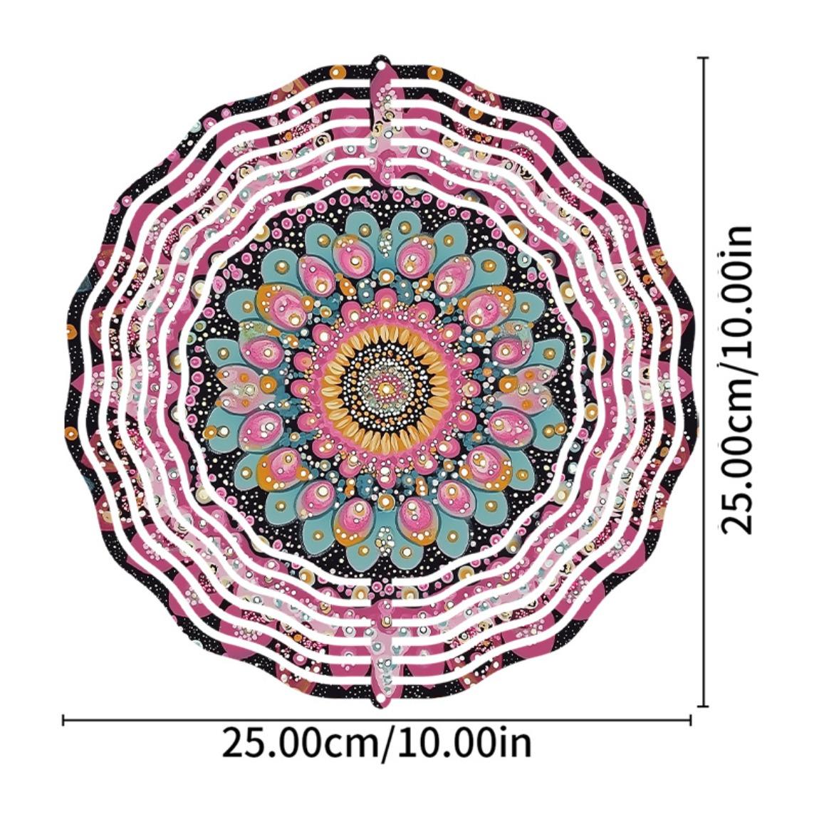 

10-Inch Mandala Flower Hanging Wind Spinner – Vibrant Pink & Blue Metal Outdoor Decor with 360° Swivel Hook, Perfect for Lawns, Patios 01A