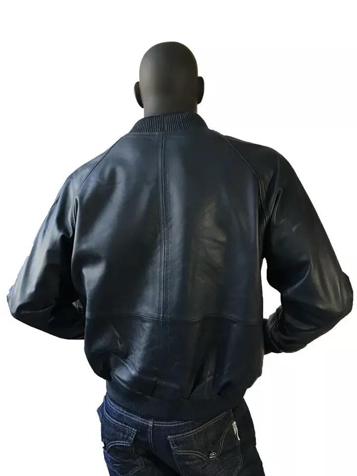 Stilvolle Herren 100 % echtes weiches Lammleder Marineblau Bomberjacke handgefertigt