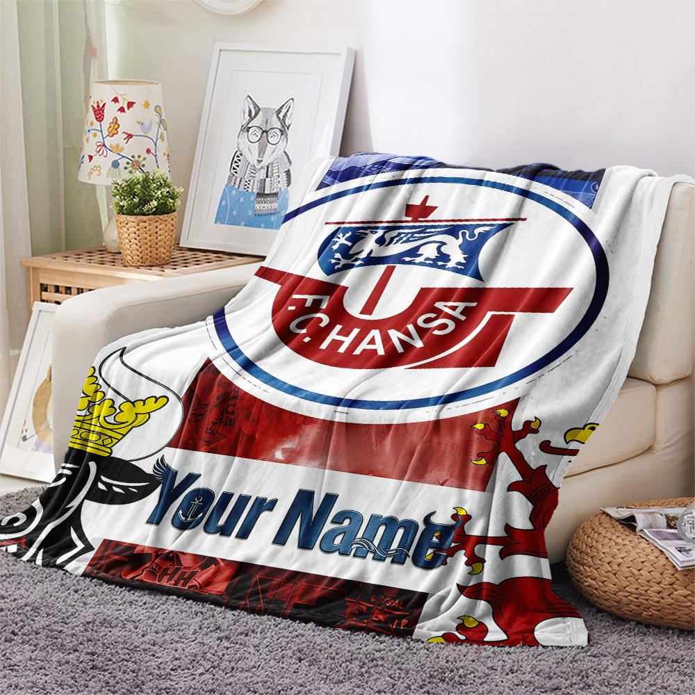 1PC Custom Name FC HEansa Rostock Patterned Flannel Blanket Suitable For All Seasons for Home Decor Warmth and Comfort Gifts Holiday Present -HE133
